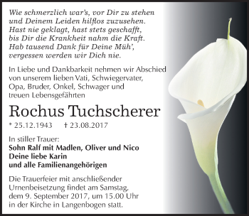 Traueranzeige von Rochus Tuchscherer von Mitteldeutsche Zeitung Halle/Saalkreis