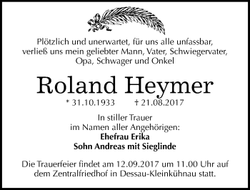 Traueranzeige von Roland Heymer von Mitteldeutsche Zeitung Dessau-Roßlau
