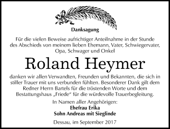 Traueranzeige von Roland Heymer von Mitteldeutsche Zeitung Dessau-Roßlau