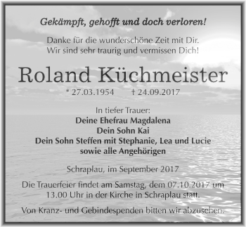Traueranzeige von Roland Küchmeister von Mitteldeutsche Zeitung Merseburg/Querfurt