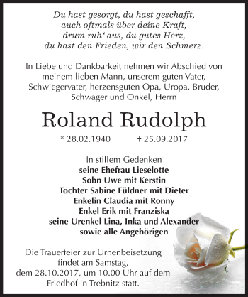 Traueranzeige von Roland Rudolph von Mitteldeutsche Zeitung Zeitz