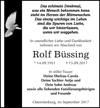 Traueranzeige von Rolf Büssing von Mitteldeutsche Zeitung Dessau-Roßlau