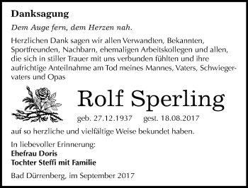 Traueranzeige von Rolf Sperling von Mitteldeutsche Zeitung Merseburg/Querfurt