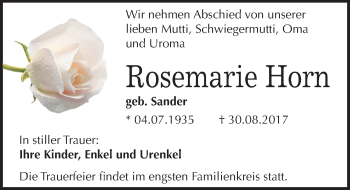 Traueranzeige von Rosemarie Horn von Mitteldeutsche Zeitung Dessau-Roßlau