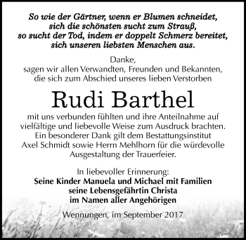 Traueranzeige von Rudi Barthel von Mitteldeutsche Zeitung Naumburg/Nebra