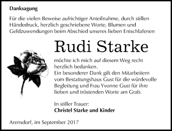 Traueranzeige von Rudi Starke von Mitteldeutsche Zeitung Köthen