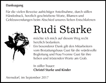 Traueranzeige von Rudi Starke von WVG - Wochenspiegel Dessau / Köthen
