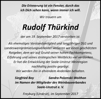 Traueranzeige von Rudolf Thürkind von Mitteldeutsche Zeitung Naumburg/Nebra