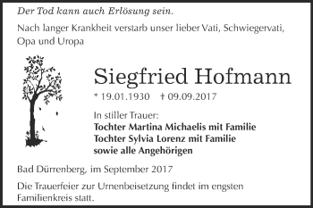 Traueranzeige von Siegfried Hofmann von Super Sonntag Merseburg
