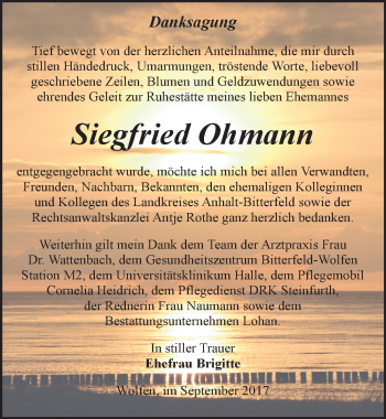 Traueranzeige von Siegfried Ohmann von Mitteldeutsche Zeitung