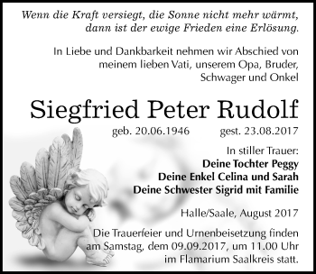 Traueranzeige von Siegfried Peter Rudolf von Mitteldeutsche Zeitung Halle/Saalkreis