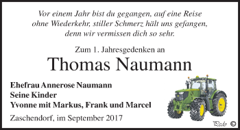 Traueranzeige von Thomas Naumann von Mitteldeutsche Zeitung Weißenfels