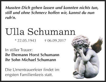 Traueranzeige von Ulla Schumann von WVG - Wochenspiegel NMB / WSF / ZTZ