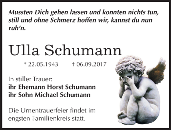 Traueranzeige von Ulla Schumann von Mitteldeutsche Zeitung Zeitz
