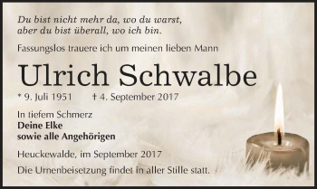 Traueranzeige von Ulrich Schwalbe von Mitteldeutsche Zeitung Zeitz