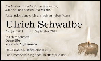 Traueranzeige von Ulrich Schwalbe von Super Sonntag Zeitz