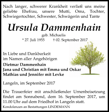 Traueranzeige von Ursula Dammenhain von Mitteldeutsche Zeitung Wittenberg