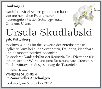 Traueranzeige von Ursula Skudlabski von Mitteldeutsche Zeitung Mansfelder Land