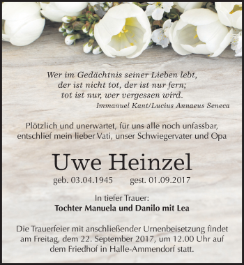 Traueranzeige von Uwe Heinzel von Mitteldeutsche Zeitung Halle/Saalkreis