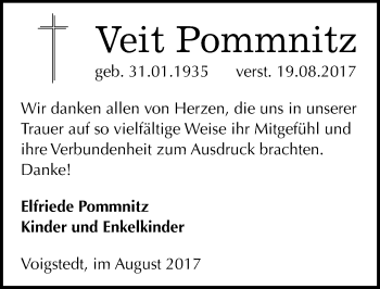 Traueranzeige von Veit Pommnitz von Mitteldeutsche Zeitung Sangerhausen