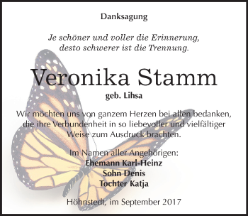 Traueranzeige von Veronika Stamm von Mitteldeutsche Zeitung Halle/Saalkreis