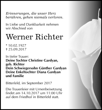 Traueranzeige von Werner Richter von Mitteldeutsche Zeitung Bitterfeld