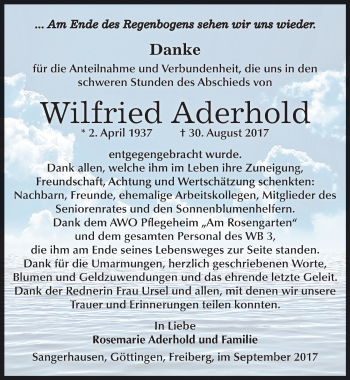 Traueranzeige von Wilfried Aderhold von Mitteldeutsche Zeitung Sangerhausen