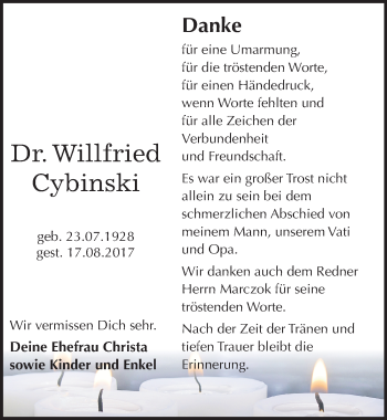 Traueranzeige von Willfried Cybinski von Mitteldeutsche Zeitung Bitterfeld