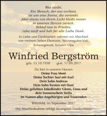 Traueranzeige von Winfried Bergström von Mitteldeutsche Zeitung Bitterfeld
