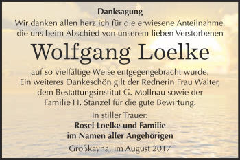Traueranzeige von Wolfgang Loelke von WVG - Wochenspiegel Merseburg