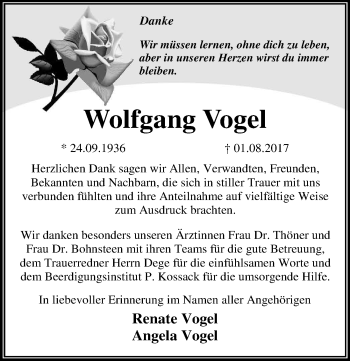 Traueranzeige von Wolfgang Vogel von Mitteldeutsche Zeitung Dessau-Roßlau