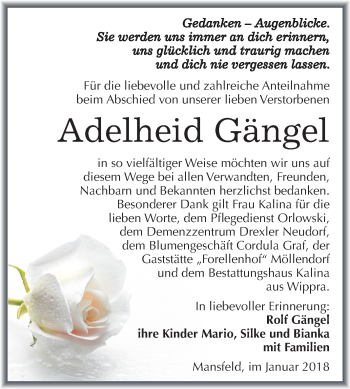 Traueranzeige von Adelheid Gängel von Mitteldeutsche Zeitung