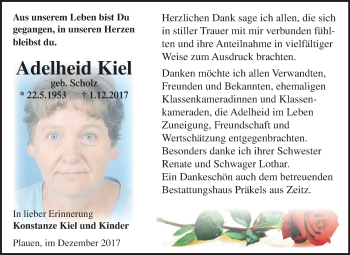 Traueranzeige von Adelheid Kiel von Mitteldeutsche Zeitung Weißenfels