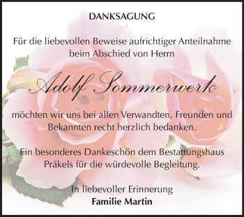 Traueranzeige von Adolf Sommerwerk von Mitteldeutsche Zeitung Zeitz