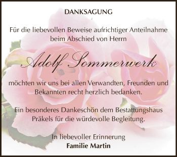 Traueranzeige von Adolf Sommerwerk von Super Sonntag Zeitz