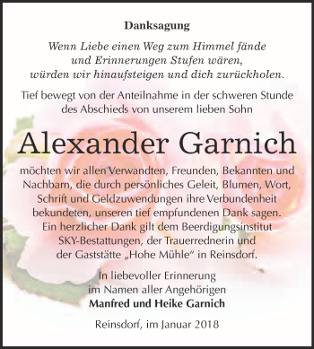 Traueranzeige von Alexander Garnich von Super Sonntag Wittenberg