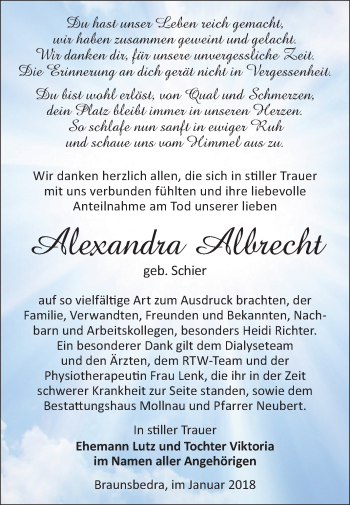 Traueranzeige von Alexandra Albrecht von Mitteldeutsche Zeitung