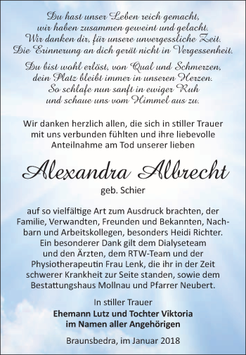Traueranzeige von Alexandra Albrecht von WVG - Wochenspiegel Merseburg