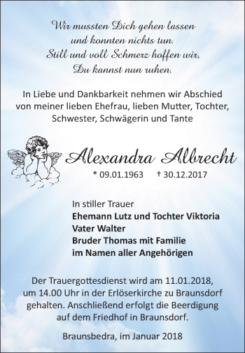 Traueranzeige von Alexandra Albrecht von Mitteldeutsche Zeitung Merseburg/Querfurt