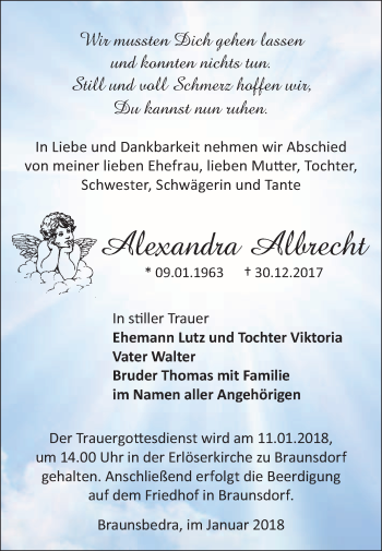 Traueranzeige von Alexandra Albrecht von WVG - Wochenspiegel Merseburg