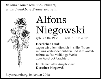 Traueranzeige von Alfons Niegowski von Mitteldeutsche Zeitung