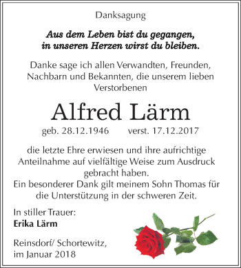 Traueranzeige von Alfred Lärm von Mitteldeutsche Zeitung