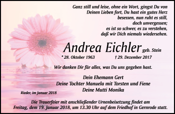 Traueranzeige von Andrea Eichler von Mitteldeutsche Zeitung Quedlinburg