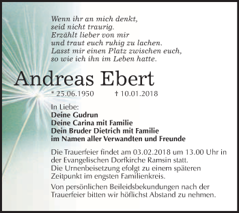 Traueranzeige von Andreas Ebert von WVG - Wochenspiegel Bitterfeld