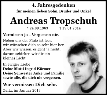 Traueranzeige von Andreas Tropschuh von Mitteldeutsche Zeitung Zeitz