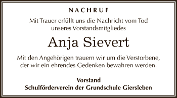 Traueranzeige von Anja Sievert von WVG - Wochenspiegel Aschersleben