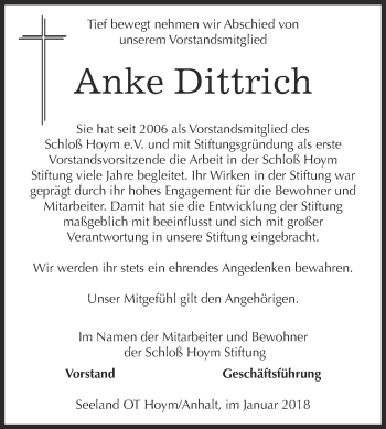 Traueranzeige von Anke Dittrich von Super Sonntag Aschersleben
