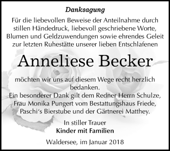 Traueranzeige von Anneliese Becker von Mitteldeutsche Zeitung Dessau-Roßlau