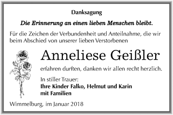 Traueranzeige von Anneliese Geißler von Mitteldeutsche Zeitung