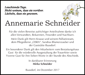 Traueranzeige von Annemarie Schneider von WVG - Wochenspiegel Dessau / Köthen